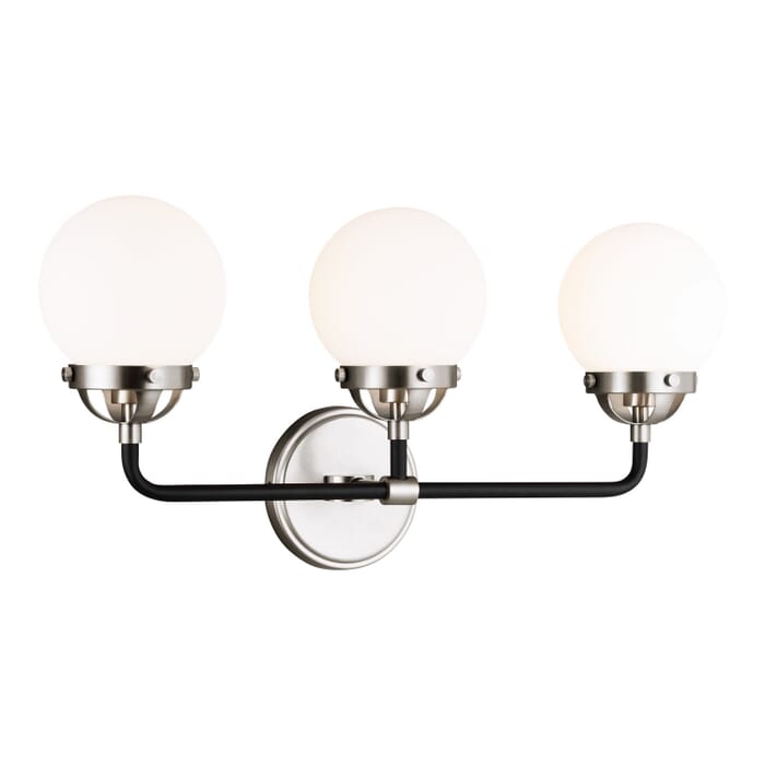 Cafe 3-Light Bathroom Vanity Light in Brushed Nickel Cafe 3-Light Bathroom Vanity Light in Brushed Nickel