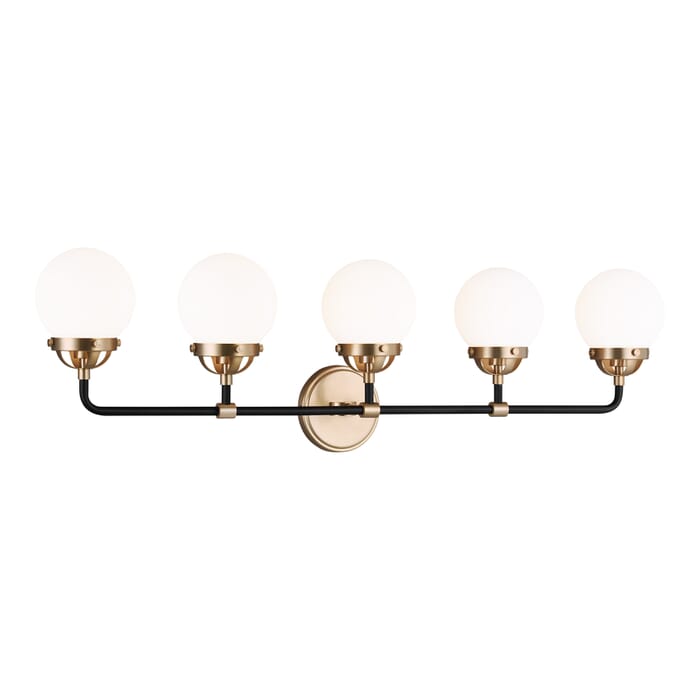 Sea Gull Cafe 5-Light Bathroom Vanity Light in Satin Brass Sea Gull Cafe 5-Light Bathroom Vanity Light in Satin Brass