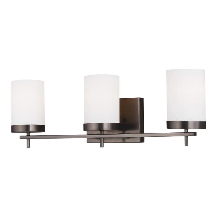 Zire 3-Light Bathroom Vanity Light in Brushed Oil Rubbed Bronze Zire 3-Light Bathroom Vanity Light in Brushed Oil Rubbed Bronze