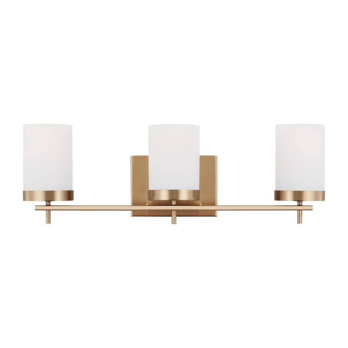 Zire 3-Light Bathroom Vanity Light in Satin Brass Zire 3-Light Bathroom Vanity Light in Satin Brass