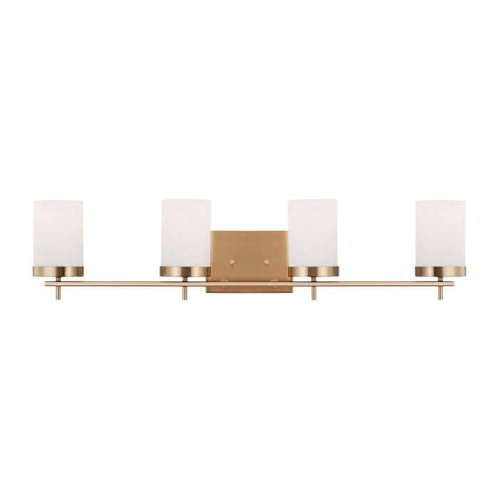 Zire 4-Light Bathroom Vanity Light in Satin Brass Zire 4-Light Bathroom Vanity Light in Satin Brass