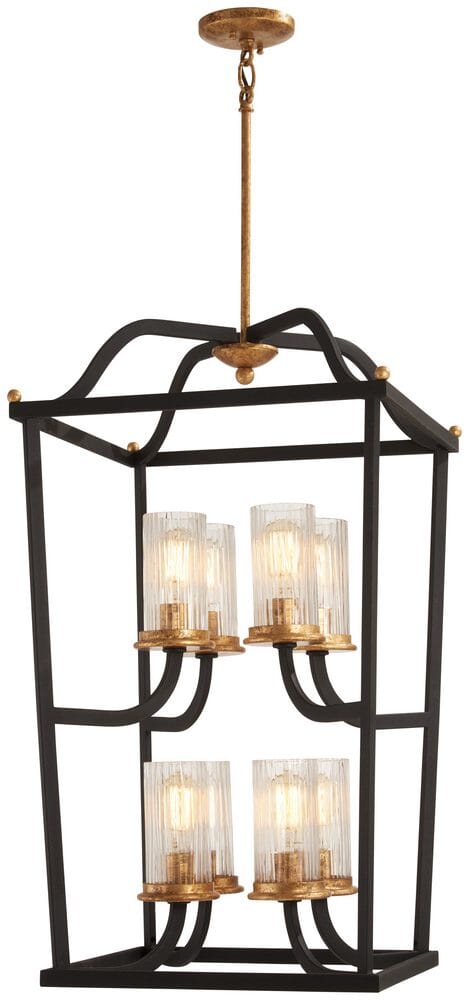 Posh Horizon 8-Light 18" Pendant Light in Sand Black with Gold Leaf