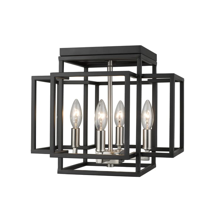 Z-Lite Titania 4-Light Flush Mount Ceiling Light In Black With Brushed Nickel Z-Lite Titania 4-Light Flush Mount Ceiling Light In Black With Brushed Nickel