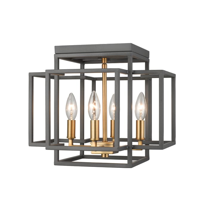 Z-Lite Titania 4-Light Flush Mount Ceiling Light In Bronze With Olde Brass Z-Lite Titania 4-Light Flush Mount Ceiling Light In Bronze With Olde Brass
