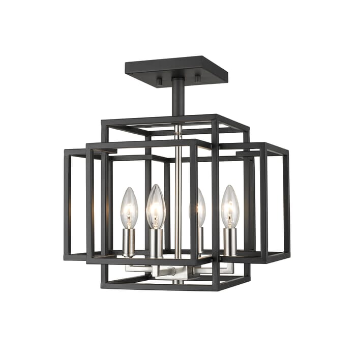 Z-Lite Titania 4-Light Semi Flush Mount Ceiling Light In Black With Brushed Nickel Z-Lite Titania 4-Light Semi Flush Mount Ceiling Light In Black With Brushed Nickel