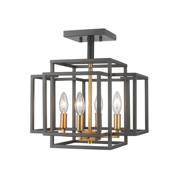 Z-Lite Titania 4-Light Semi Flush Mount Ceiling Light In Bronze With Olde Brass Z-Lite Titania 4-Light Semi Flush Mount Ceiling Light In Bronze With Olde Brass
