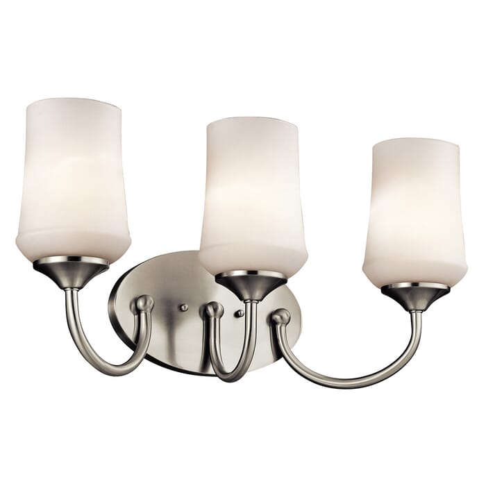 Kichler Lighting Aubrey 3-Light 3-Arm Bathroom Vanity Light in Brushed Nickel Kichler Lighting Aubrey 3-Light 3-Arm Bathroom Vanity Light in Brushed Nickel