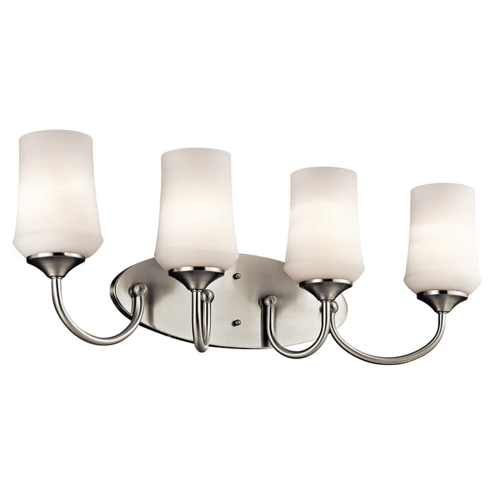 Kichler Lighting Aubrey 4-Light 4-Arm Bathroom Vanity Light in Brushed Nickel Kichler Lighting Aubrey 4-Light 4-Arm Bathroom Vanity Light in Brushed Nickel