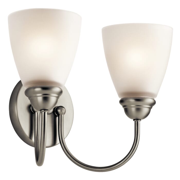 Jolie 2-Light Bathroom Vanity Light in Brushed Nickel Jolie 2-Light Bathroom Vanity Light in Brushed Nickel