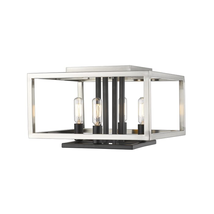 Z-Lite Quadra 4-Light Flush Mount Ceiling Light In Brushed Nickel With Black Z-Lite Quadra 4-Light Flush Mount Ceiling Light In Brushed Nickel With Black