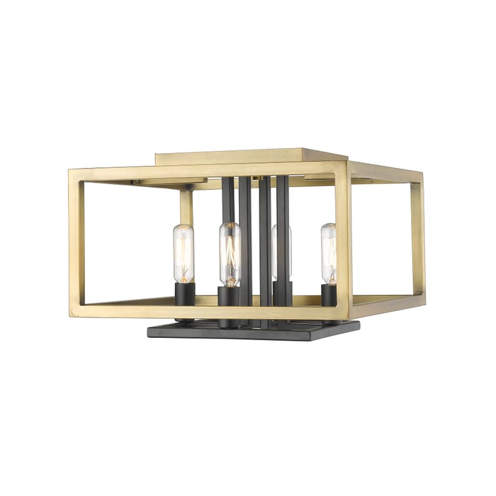 Z-Lite Quadra 4-Light Flush Mount Ceiling Light In Olde Brass With Bronze Z-Lite Quadra 4-Light Flush Mount Ceiling Light In Olde Brass With Bronze