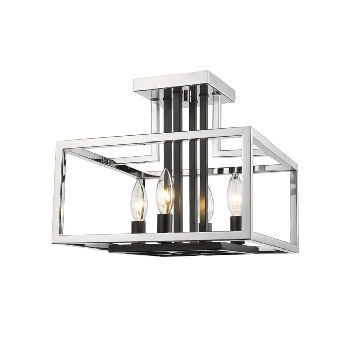 Z-Lite Quadra 4-Light Semi Flush Mount Ceiling Light In Chrome With Black Z-Lite Quadra 4-Light Semi Flush Mount Ceiling Light In Chrome With Black