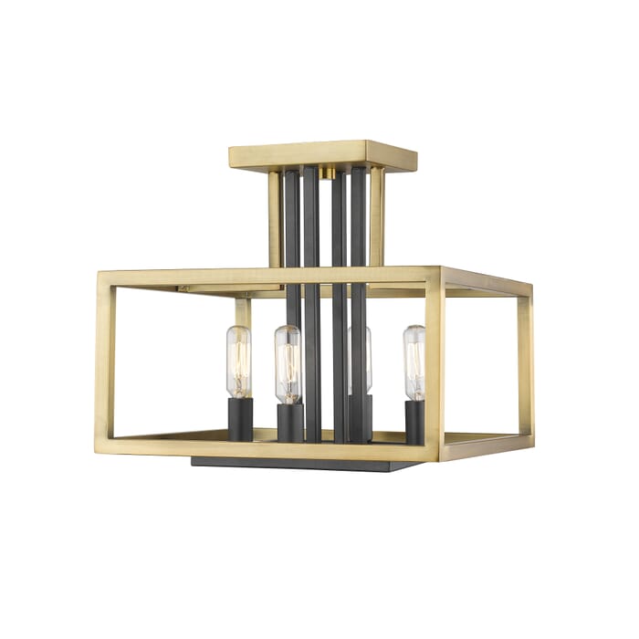 Z-Lite Quadra 4-Light Semi Flush Mount Ceiling Light In Olde Brass With Bronze Z-Lite Quadra 4-Light Semi Flush Mount Ceiling Light In Olde Brass With Bronze