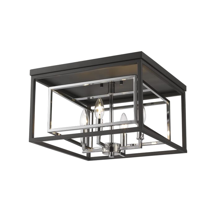 Z-Lite Euclid 4-Light Flush Mount Ceiling Light In Chrome With Matte Black Z-Lite Euclid 4-Light Flush Mount Ceiling Light In Chrome With Matte Black