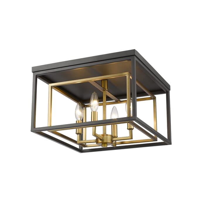 Z-Lite Euclid 4-Light Flush Mount Ceiling Light In Olde Brass With Bronze Z-Lite Euclid 4-Light Flush Mount Ceiling Light In Olde Brass With Bronze