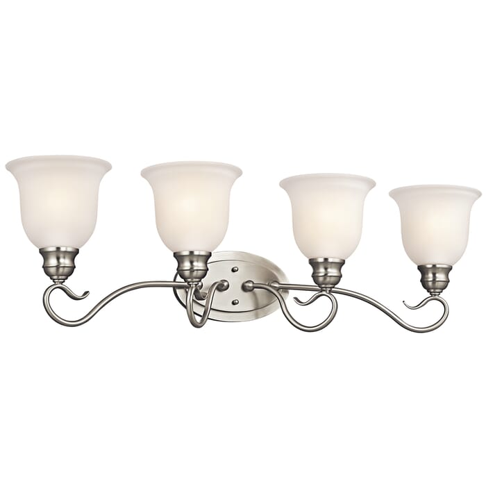 Kichler Lighting Tanglewood 4-Light Bathroom Vanity Light Wall Mount in Brushed Nickel Kichler Lighting Tanglewood 4-Light Bathroom Vanity Light Wall Mount in Brushed Nickel