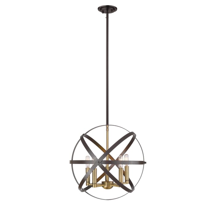 Z-Lite Cavallo 5-Light Pendant Light In Hammered Bronze With Olde Brass Z-Lite Cavallo 5-Light Pendant Light In Hammered Bronze With Olde Brass