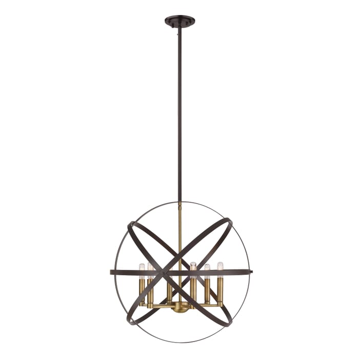 Z-Lite Cavallo 6-Light Pendant Light In Hammered Bronze With Olde Brass Z-Lite Cavallo 6-Light Pendant Light In Hammered Bronze With Olde Brass