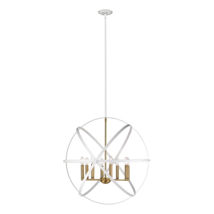 Z-Lite Cavallo 8-Light Pendant Light In Hammered White With Olde Brass Z-Lite Cavallo 8-Light Pendant Light In Hammered White With Olde Brass