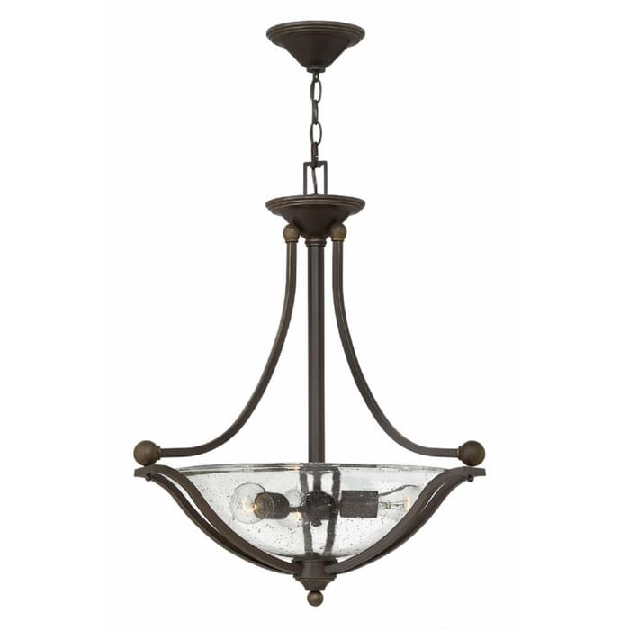 Hinkley Bolla 3-Light Inverted Pendant in Olde Bronze with Clear Seedy Glass Hinkley Bolla 3-Light Inverted Pendant in Olde Bronze with Clear Seedy Glass
