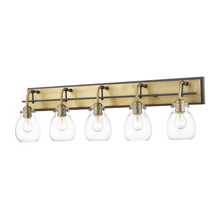 Z-Lite Kraken 5-Light Bathroom Vanity Light In Matte Black With Olde Brass Z-Lite Kraken 5-Light Bathroom Vanity Light In Matte Black With Olde Brass