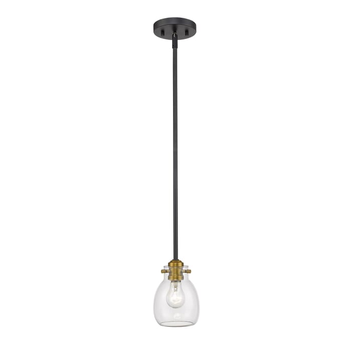 Z-Lite Kraken 1-Light Mini Pendant Light In Matte Black With Olde Brass Z-Lite Kraken 1-Light Mini Pendant Light In Matte Black With Olde Brass