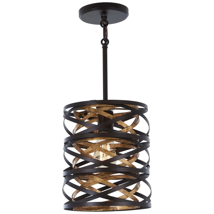 Minka Lavery Vortic Flow 9" Pendant Light in Dark Bronze with Mosaic Gold Inte Minka Lavery Vortic Flow 9" Pendant Light in Dark Bronze with Mosaic Gold Inte