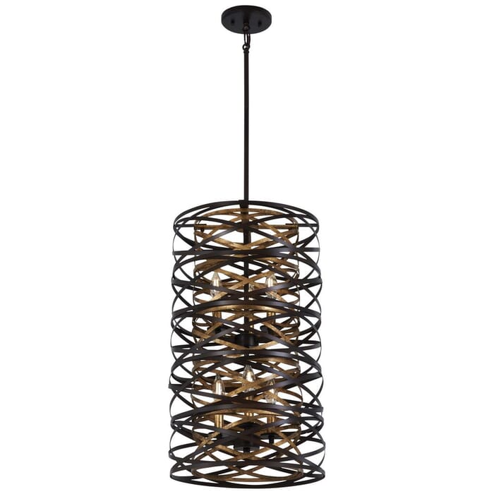 Minka Lavery Vortic Flow 6-Light 14" Pendant Light in Dark Bronze with Mosaic Gold Inte Minka Lavery Vortic Flow 6-Light 14" Pendant Light in Dark Bronze with Mosaic Gold Inte