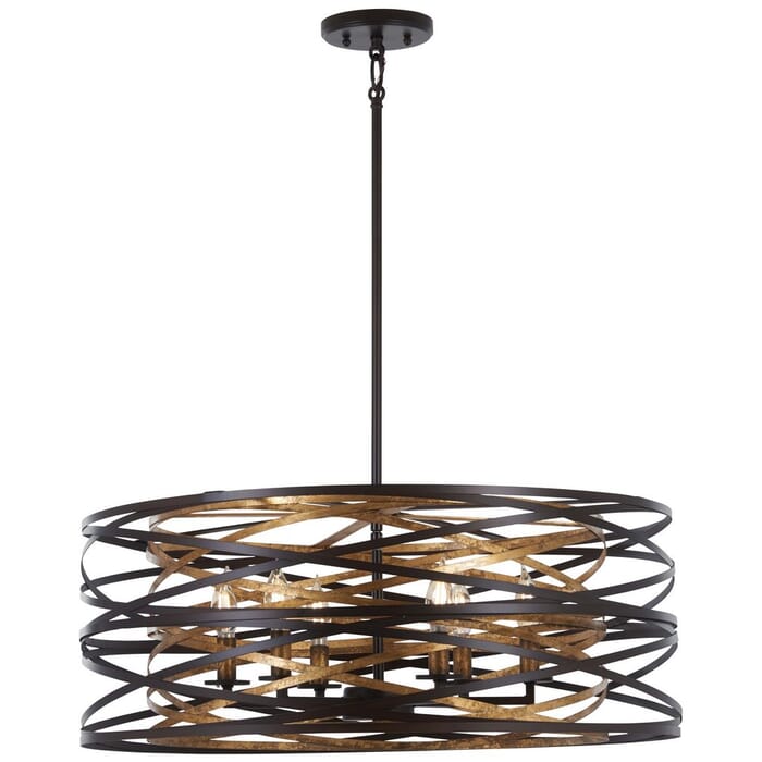 Minka Lavery Vortic Flow 6-Light 26" Pendant Light in Dark Bronze with Mosaic Gold Inte Minka Lavery Vortic Flow 6-Light 26" Pendant Light in Dark Bronze with Mosaic Gold Inte