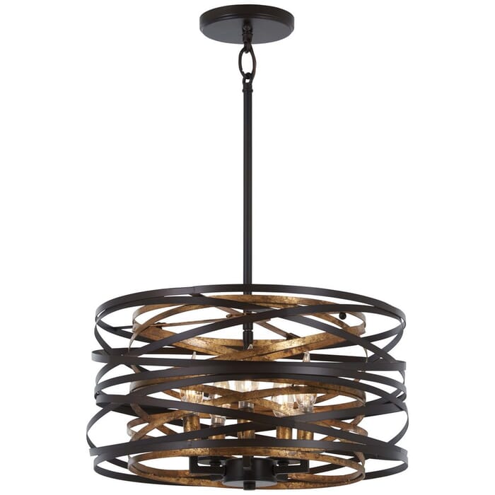 Minka Lavery Vortic Flow 5-Light 16" Pendant Light in Dark Bronze with Mosaic Gold Inte Minka Lavery Vortic Flow 5-Light 16" Pendant Light in Dark Bronze with Mosaic Gold Inte