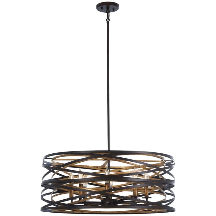 Minka Lavery Vortic Flow 8-Light 28" Pendant Light in Dark Bronze with Mosaic Gold Inte Minka Lavery Vortic Flow 8-Light 28" Pendant Light in Dark Bronze with Mosaic Gold Inte