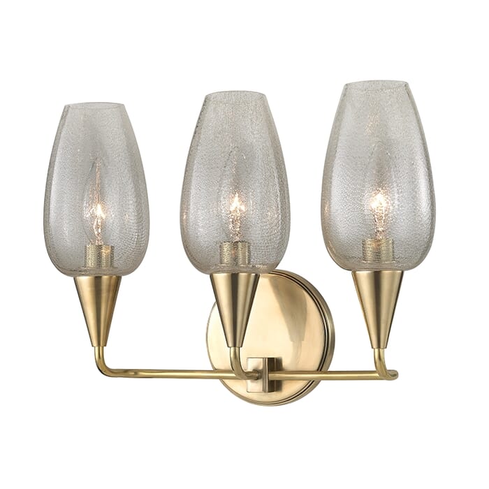 Hudson Valley Longmont 3-Light 10" Bathroom Vanity Light in Aged Brass Hudson Valley Longmont 3-Light 10" Bathroom Vanity Light in Aged Brass