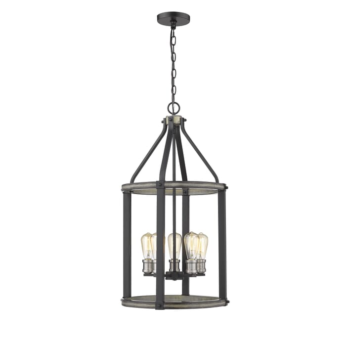 Z-Lite Kirkland 5-Light Pendant Light In Ashen Barnboard Z-Lite Kirkland 5-Light Pendant Light In Ashen Barnboard