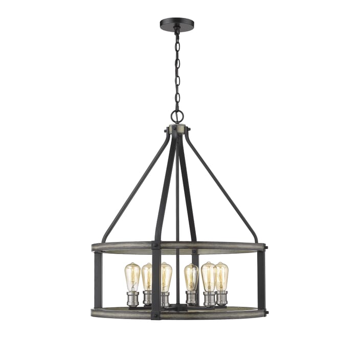 Z-Lite Kirkland 6-Light Pendant Light In Ashen Barnboard Z-Lite Kirkland 6-Light Pendant Light In Ashen Barnboard