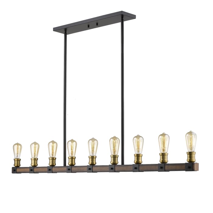 Z-Lite Kirkland 9-Light Linear Pendant Light In Rustic Mahogany Z-Lite Kirkland 9-Light Linear Pendant Light In Rustic Mahogany