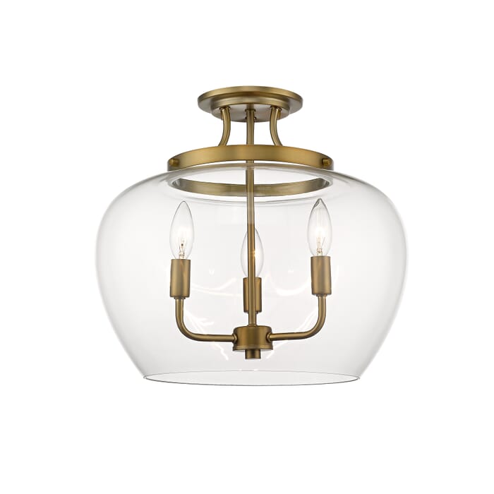 Z-Lite Joliet 3-Light Semi Flush Mount Ceiling Light In Olde Brass Z-Lite Joliet 3-Light Semi Flush Mount Ceiling Light In Olde Brass