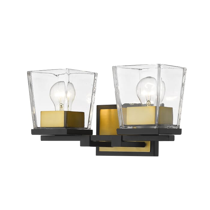 Z-Lite Bleeker Street 2-Light Bathroom Vanity Light In Matte Black With Olde Brass Z-Lite Bleeker Street 2-Light Bathroom Vanity Light In Matte Black With Olde Brass
