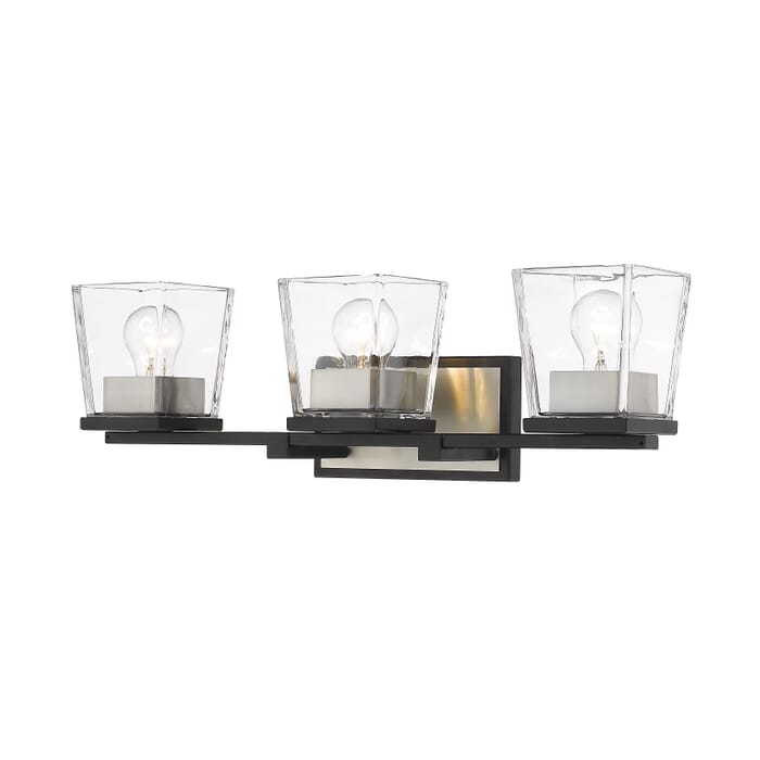 Z-Lite Bleeker Street 3-Light Bathroom Vanity Light In Matte Black With Brushed Nickel Z-Lite Bleeker Street 3-Light Bathroom Vanity Light In Matte Black With Brushed Nickel
