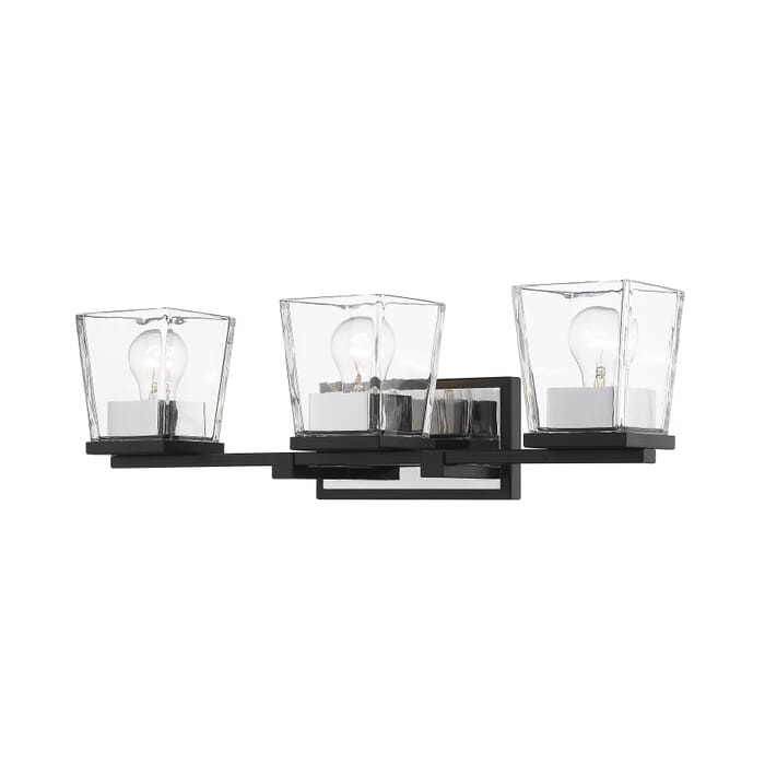 Z-Lite Bleeker Street 3-Light Bathroom Vanity Light In Matte Black With Chrome Z-Lite Bleeker Street 3-Light Bathroom Vanity Light In Matte Black With Chrome