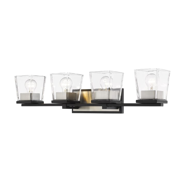 Z-Lite Bleeker Street 4-Light Bathroom Vanity Light In Matte Black With Brushed Nickel Z-Lite Bleeker Street 4-Light Bathroom Vanity Light In Matte Black With Brushed Nickel