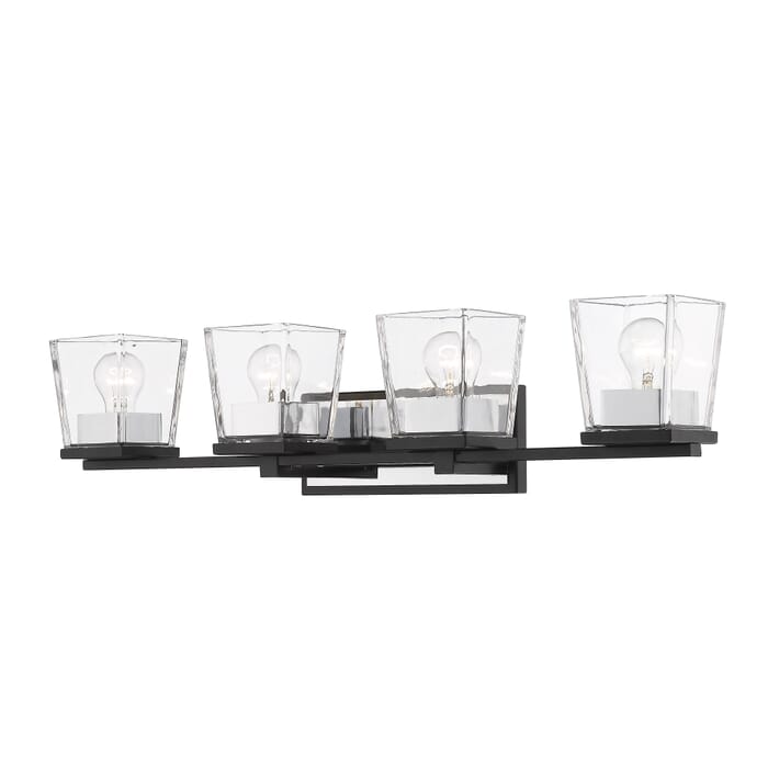 Z-Lite Bleeker Street 4-Light Bathroom Vanity Light In Matte Black With Chrome Z-Lite Bleeker Street 4-Light Bathroom Vanity Light In Matte Black With Chrome