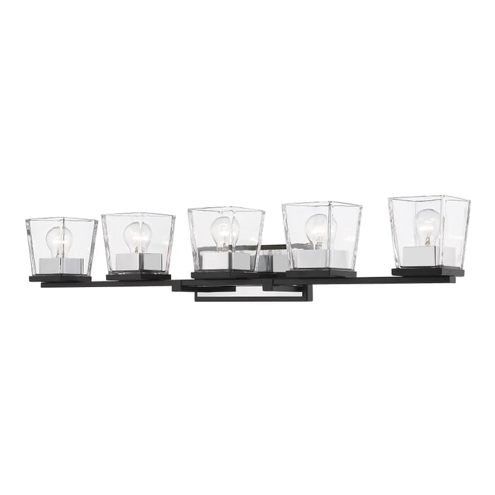 Z-Lite Bleeker Street 5-Light Bathroom Vanity Light In Matte Black With Chrome Z-Lite Bleeker Street 5-Light Bathroom Vanity Light In Matte Black With Chrome