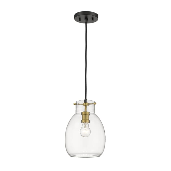 Z-Lite Bella 1-Light Mini Pendant Light In Matte Black With Olde Brass Z-Lite Bella 1-Light Mini Pendant Light In Matte Black With Olde Brass
