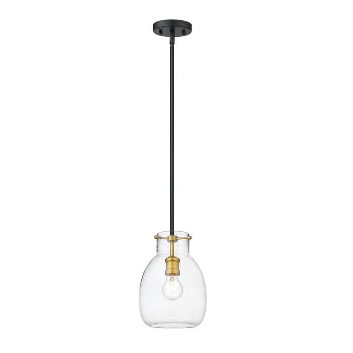 Z-Lite Bella 1-Light Mini Pendant Light In Matte Black With Olde Brass Z-Lite Bella 1-Light Mini Pendant Light In Matte Black With Olde Brass