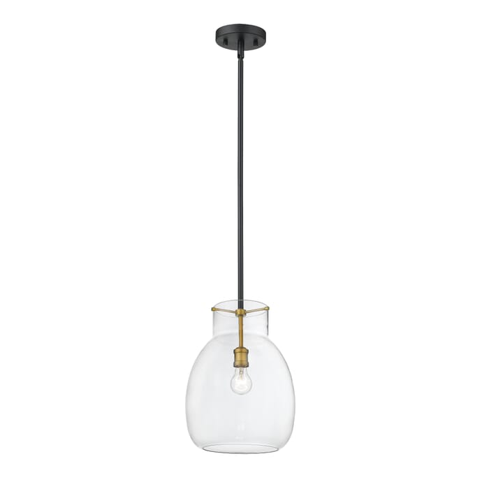 Z-Lite Bella 1-Light Mini Pendant Light In Matte Black With Olde Brass Z-Lite Bella 1-Light Mini Pendant Light In Matte Black With Olde Brass