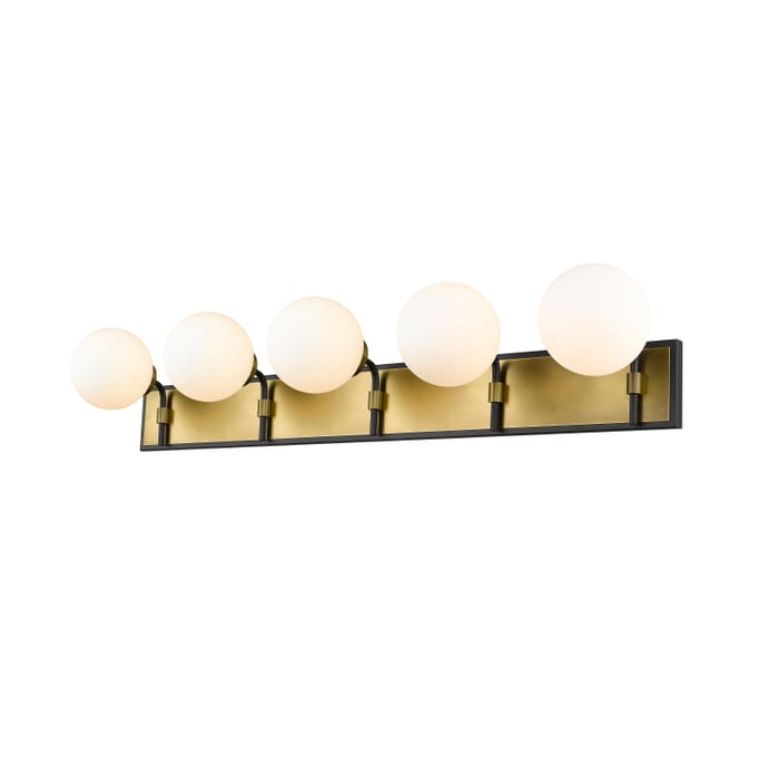 Z-Lite Parsons 5-Light Bathroom Vanity Light In Matte Black With Olde Brass Z-Lite Parsons 5-Light Bathroom Vanity Light In Matte Black With Olde Brass