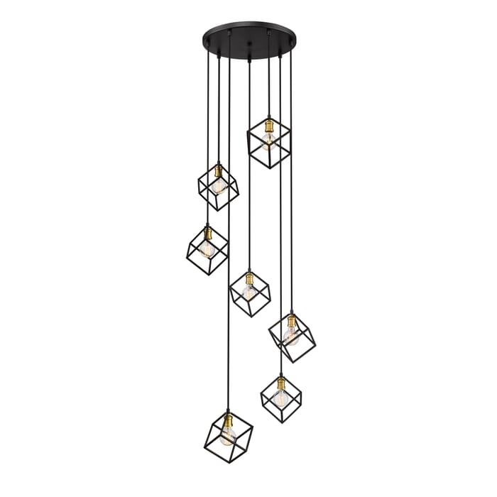 Z-Lite Vertical 7-Light Pendant Light In Bronze With Olde Brass Z-Lite Vertical 7-Light Pendant Light In Bronze With Olde Brass