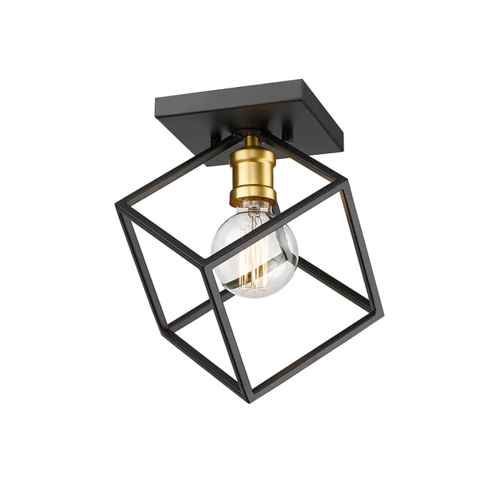 Z-Lite Vertical 1-Light Flush Mount Ceiling Light In Bronze With Olde Brass Z-Lite Vertical 1-Light Flush Mount Ceiling Light In Bronze With Olde Brass