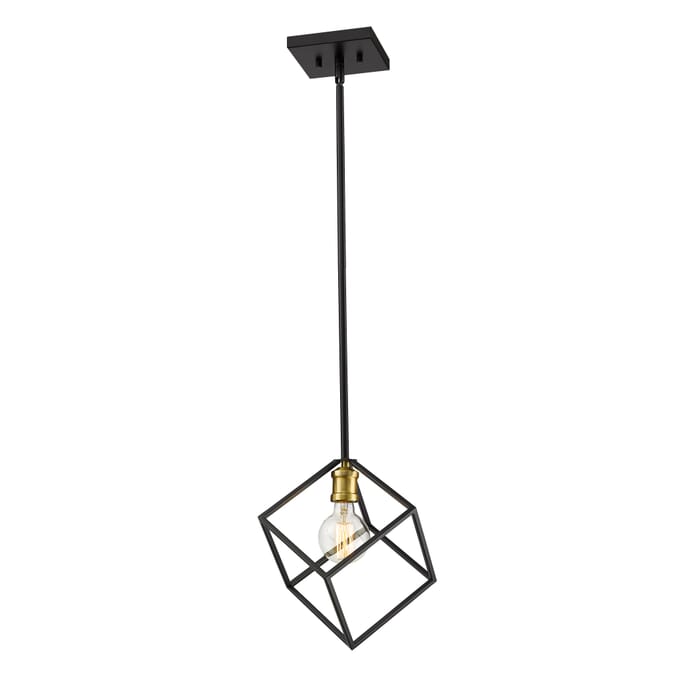 Z-Lite Vertical 1-Light Pendant Light In Bronze With Olde Brass Z-Lite Vertical 1-Light Pendant Light In Bronze With Olde Brass