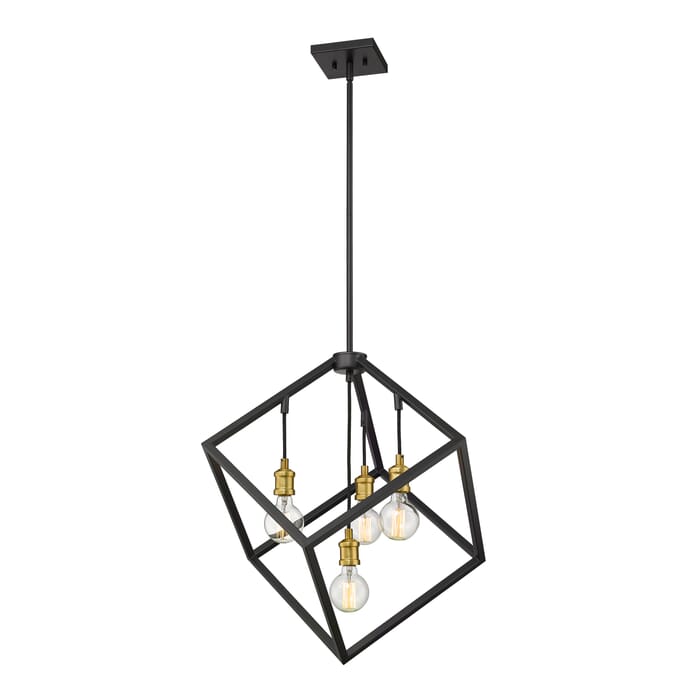 Z-Lite Vertical 4-Light Pendant Light In Bronze With Olde Brass Z-Lite Vertical 4-Light Pendant Light In Bronze With Olde Brass